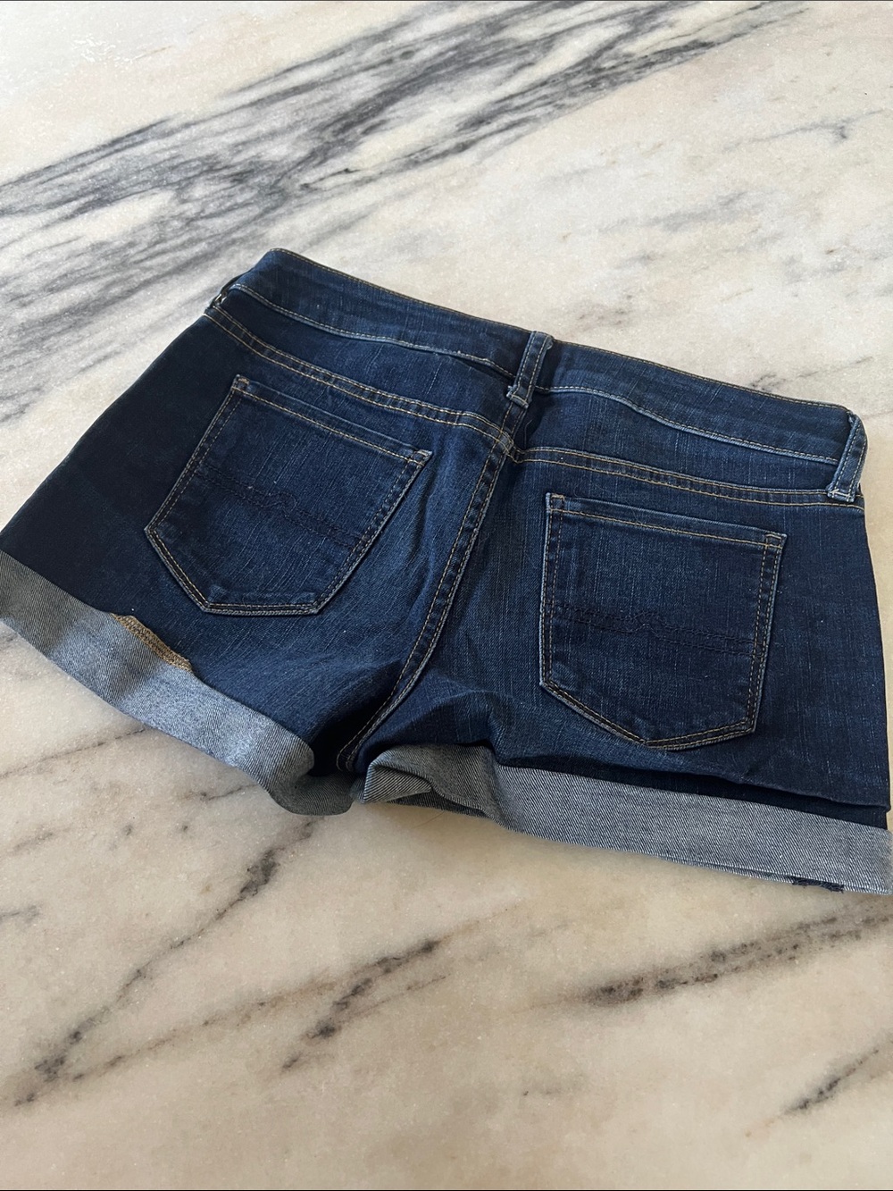 Dark Blue Denim Cuffed Women's Shorts - Picture 4 of 5